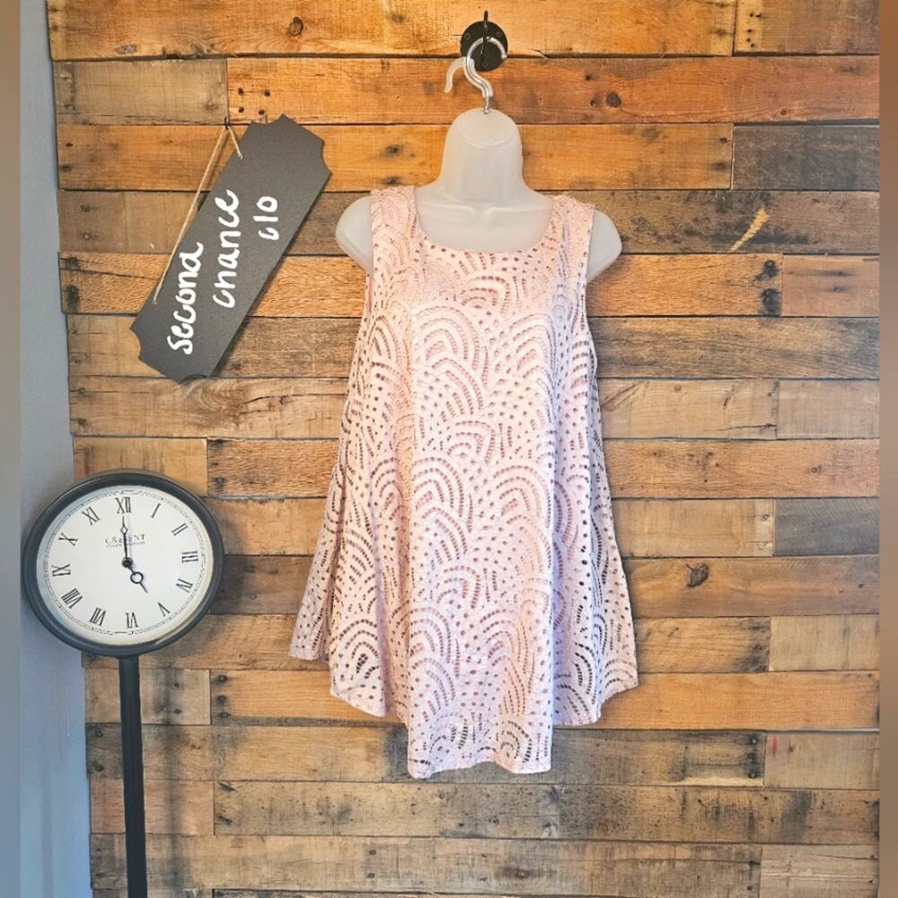 SALE-New Directions Women's Pink Tunic Sleeveless Casual Eyelet Top Size L